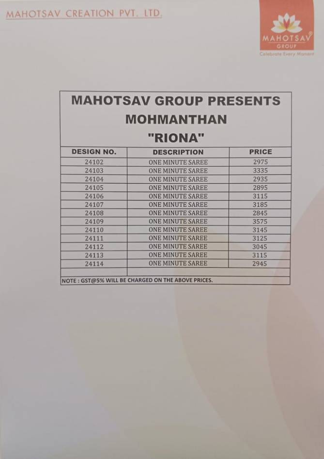 Mohmanthan 24100 Series Riona By Mahotsav Readymade Designer Saree Suppliers in India